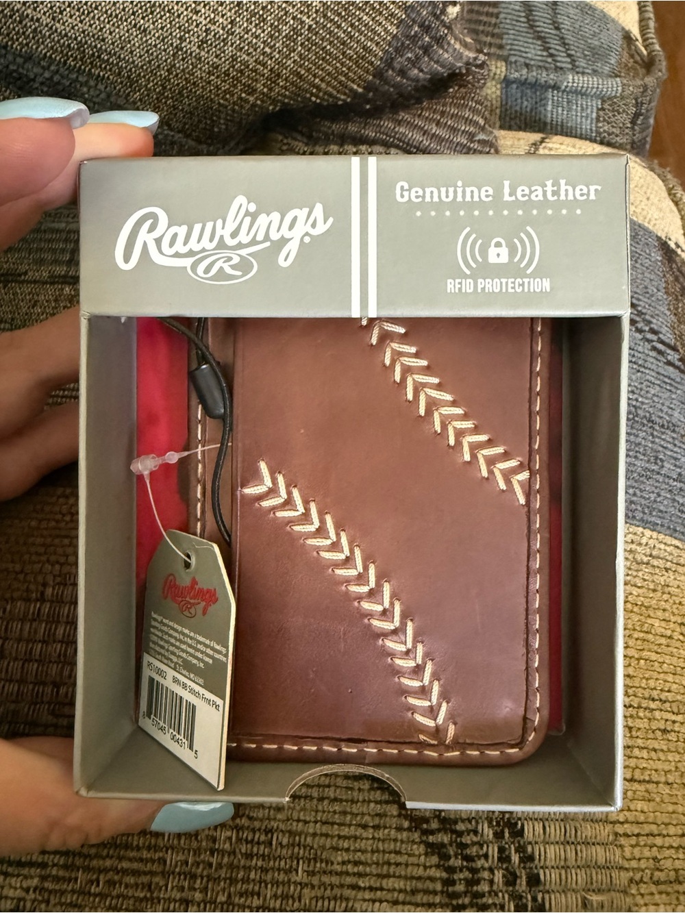 Rawlings Brown Leather Bifold Wallet with Red Accent